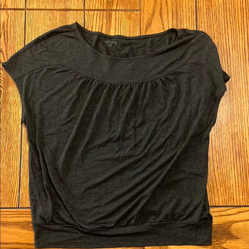 LOFT Gray Blouse with Short Sleeves